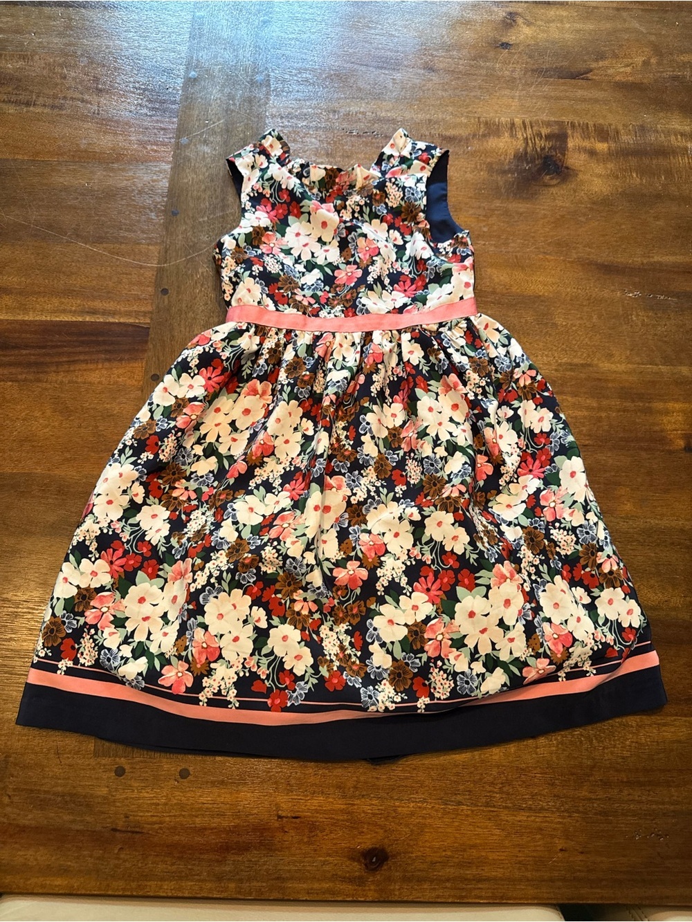 Janie and Jack Navy Floral Fit-and-Flare Dress with Pink Trim Size 5